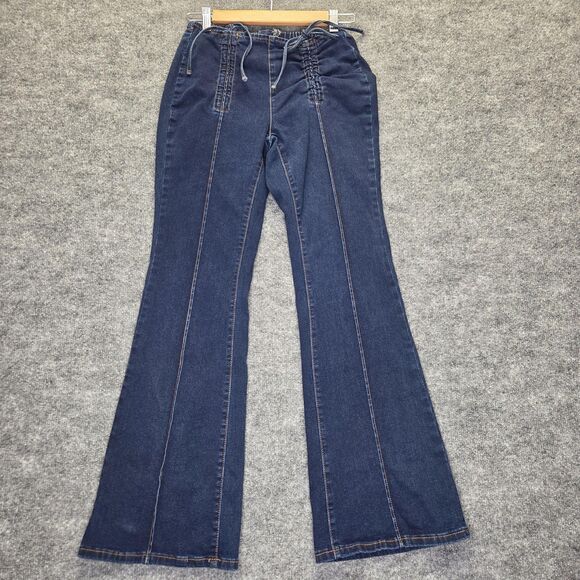 SheIn Jeans Womens Petite Medium Flare High Rise Stretch Rouched Denim Pants - Picture 1 of 9